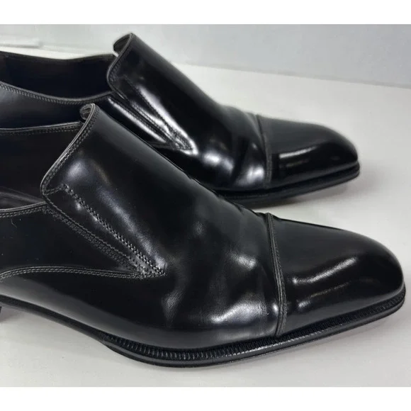Caporicci Made in Italy Black Leather Cap-Toe Slip-On Dress Shoes Men’s 8.5 G - Picture 7 of 16